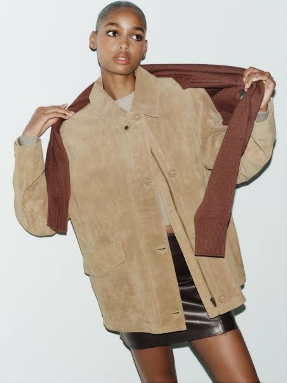 Zara 100% Real Suede Leather Jacket Light Sand NWOT Size M